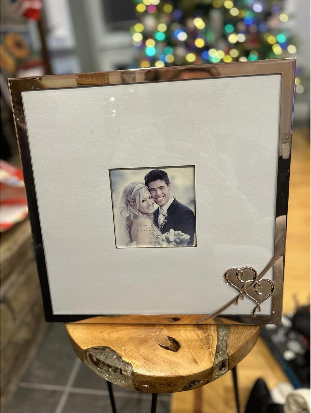 Lenox True Love Wedding Picture Frame with Double Heart Accr